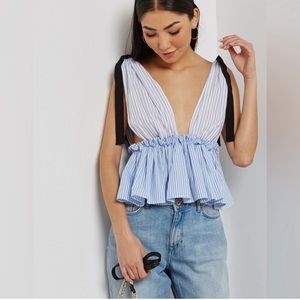 Zara Blue Stripe Ribbon Top Christy 0823